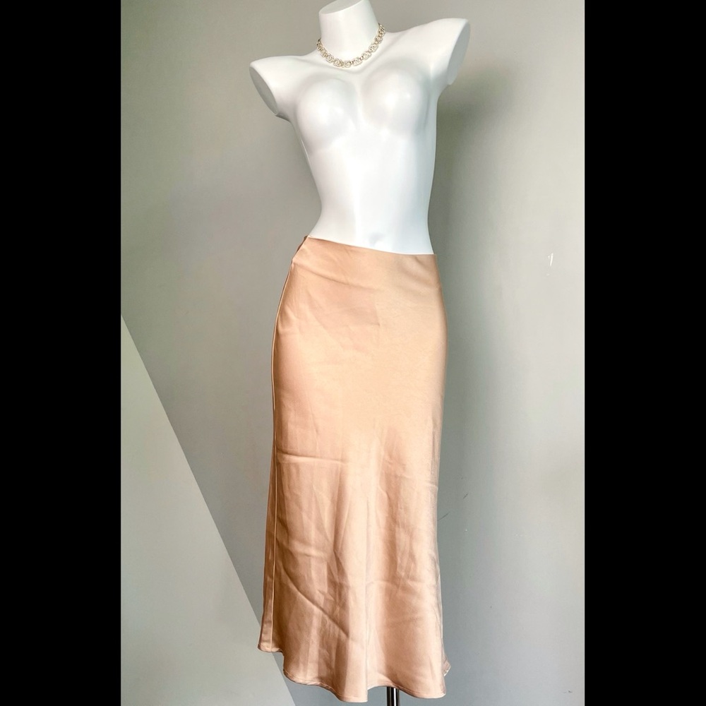 Elegant Cream Silky Midi Skirt